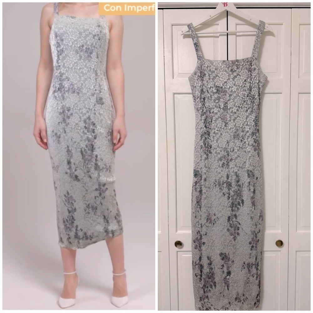 Vintage Sheri Martin Midi Floral Lace Dress Fairy Whimsigoth Purple Hoco 12